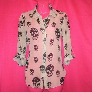sheer skull top sexy skeleton shirt size medium goth top button down